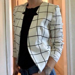 H&M Black and White Checkered Fitted Blazer